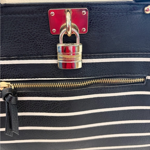 Call It Spring Black and White Striped Satchel with Gold Hardware - Picture 2 of 8